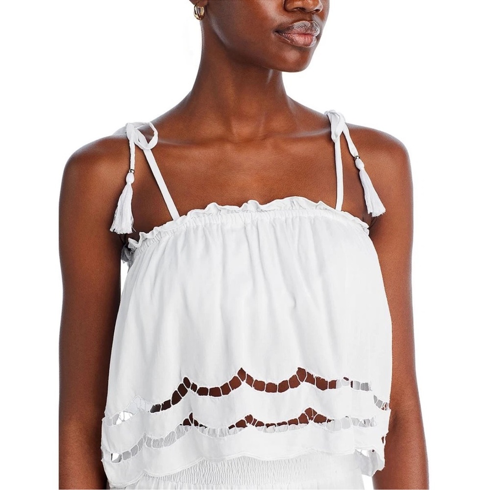 Tiare Hawaii Free People “Francesca” white embroidered boho crop top blouse OS